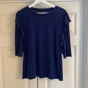 Ann Taylor XL baby blue lightweight sweater with elbow sleeves and ruffles